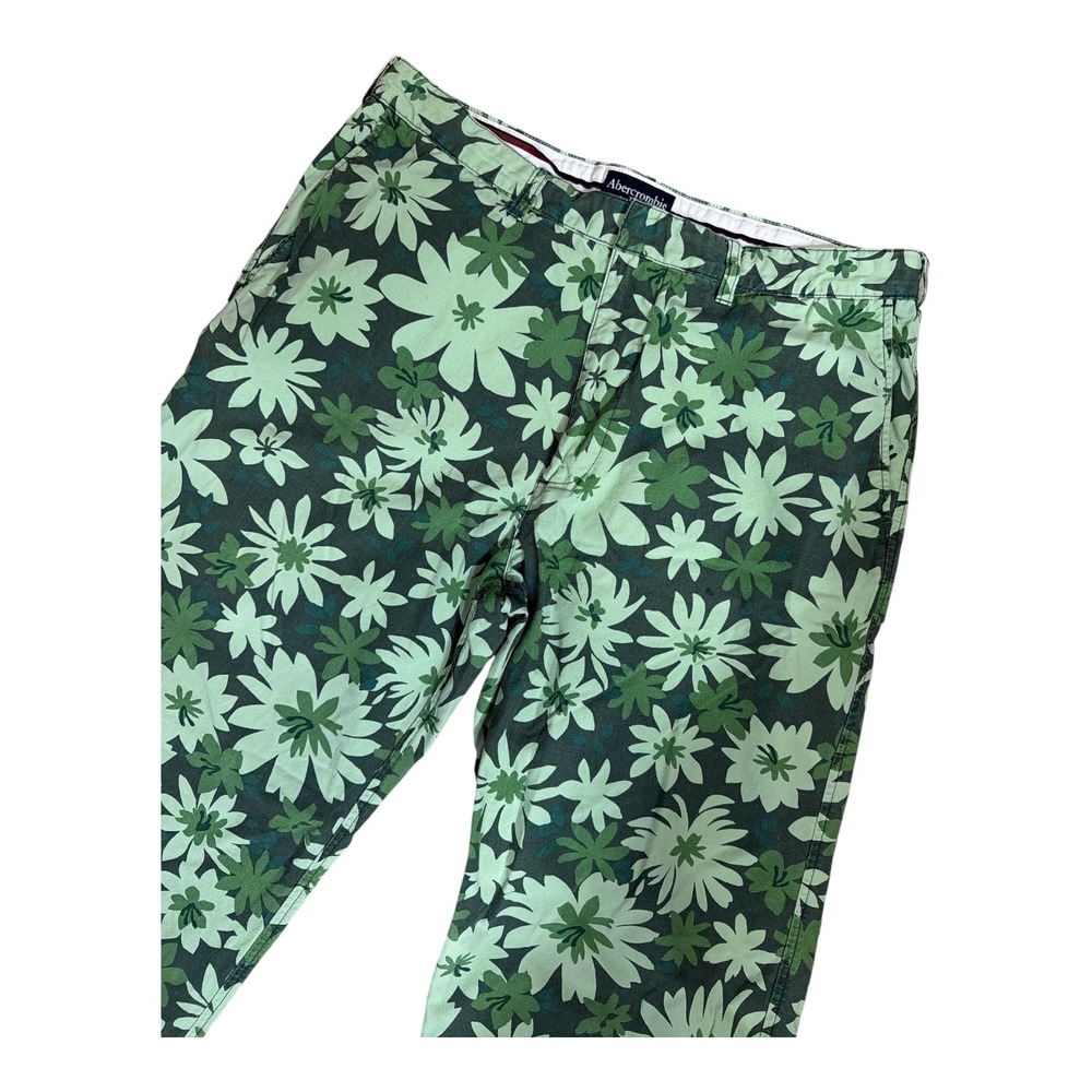 Y2K‎ 90's Abercrombie & Fitch Mens Green Floral Chino Pants 34 Cotton Tropical